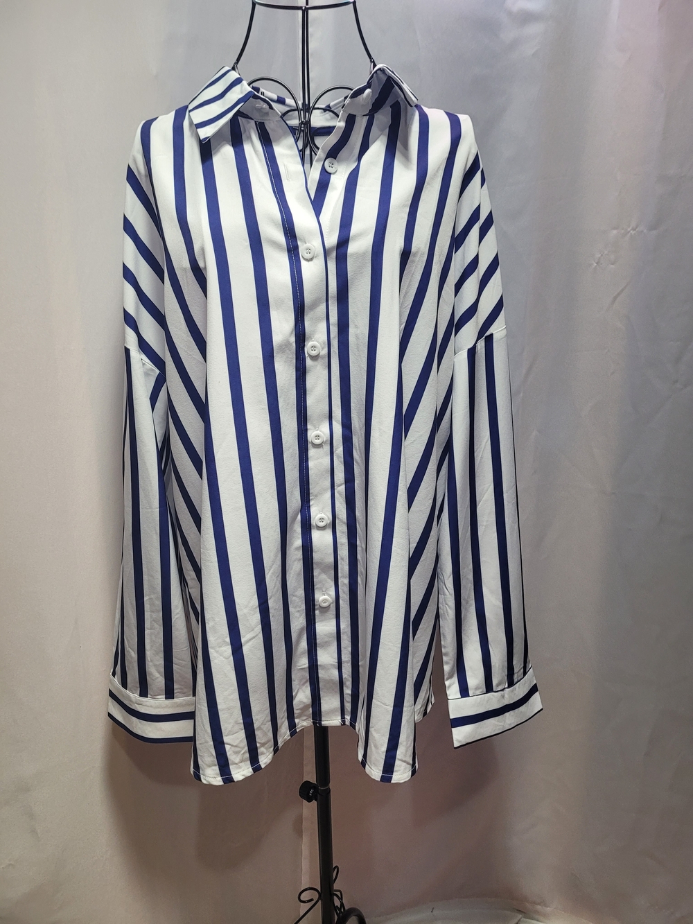 Classic Blue & White Striped Womens Button-Up Shirt